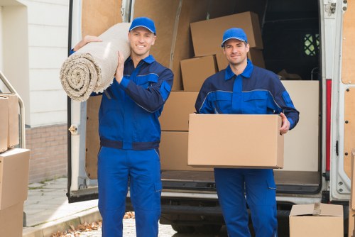 Man with van team preparing a safe move with protective equipment