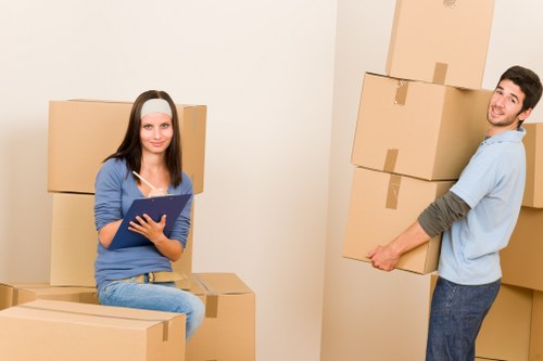 Cardboard, wood, and metal sorted for recycling during a sustainable move